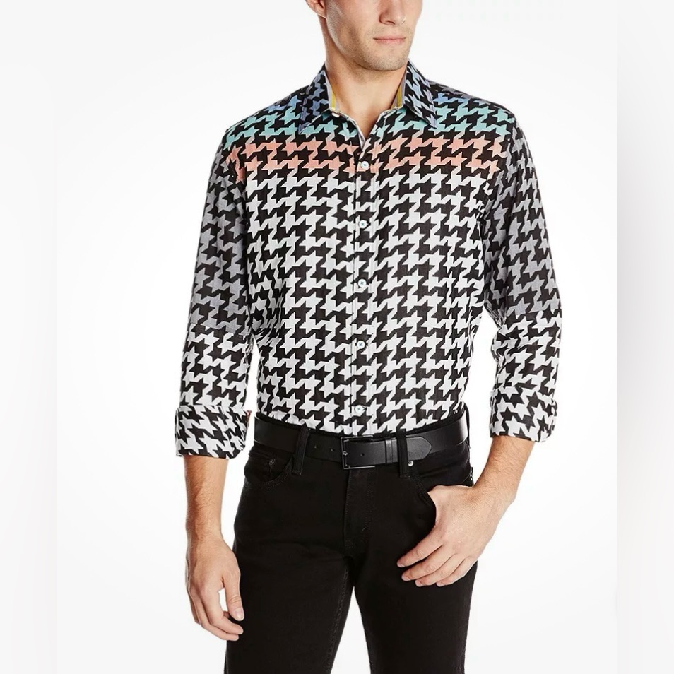 Robert Graham Blue And White Dress Shirt With Distinctive Style